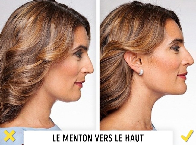 Devenir photogénique - Lève le menton : Pour prendre une photo de profil, lève le menton, de cette façon le visage paraîtra plus expressif. Cette astuce t’aidera à allonger visuellement le cou, à cacher un éventuel double menton et à faire en sorte que les joues ressortent à la taille correcte.