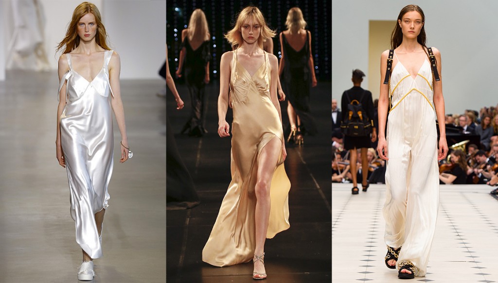 De gauche à droite : Calvin Klein Collection, Saint Laurent et Burberry Prorsum.