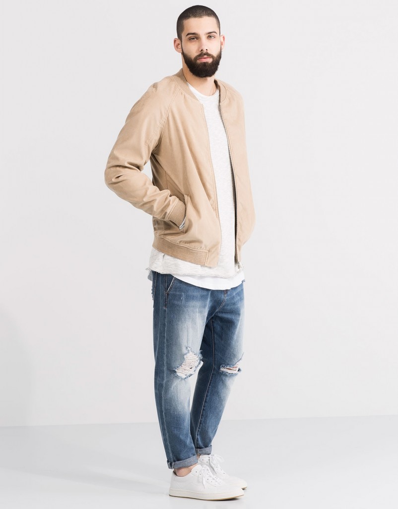 Pull and Bear Tunisie Collection 2016 - BLOUSON BOMBER IMITATION DAIM RÉF. 5710511 