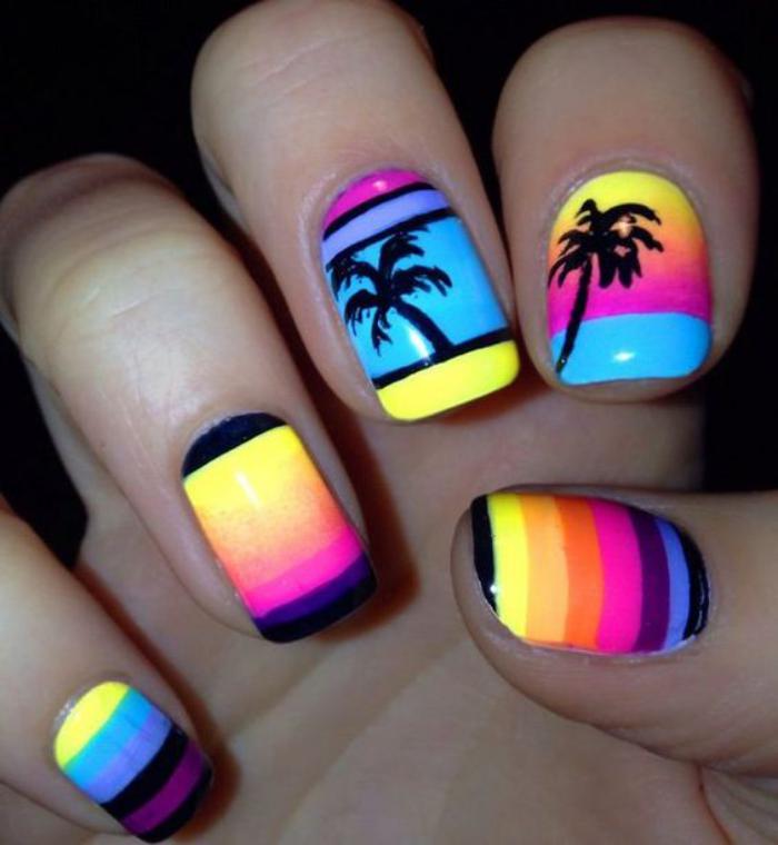 déco-ongles-d'été-couleurs-néons-et-palmiers