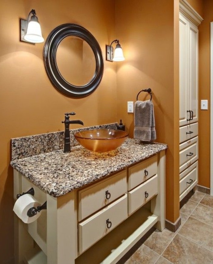 formidable-idée-couleur-salle-de-bain-orange-pâle-vasque-à-poser-orange-meubles-salle-de-bain-design-vintage