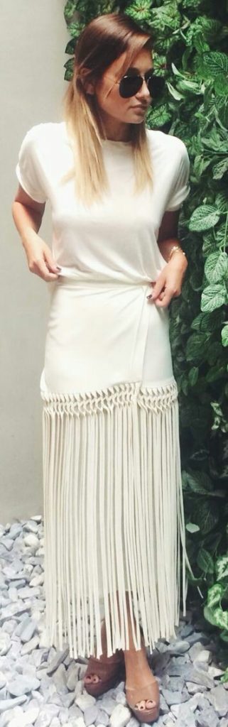 tendance femme 2017 jupe blanc avec longues franges