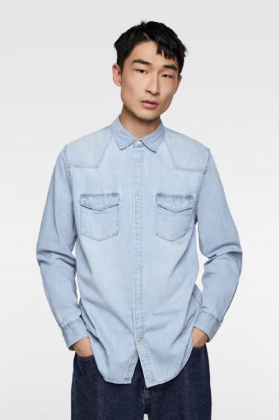 Chemise Homme Zara En Jean - Taille L, Occasion Très Bon état, Coupe Slim