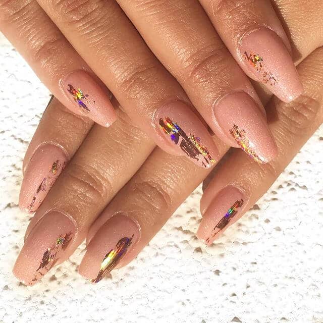 Artsy Barely-There Nails with Rainbow Gilding Cute Nail Idea