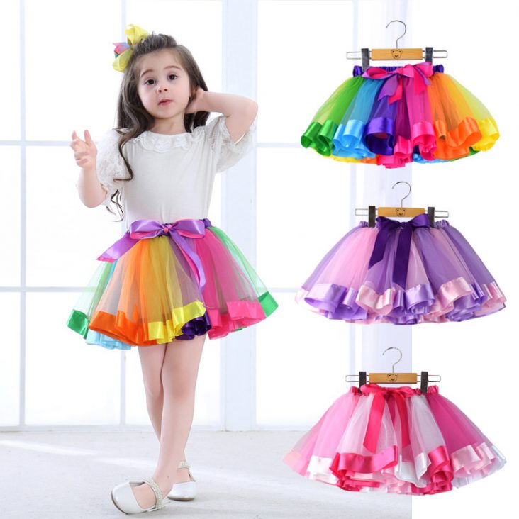 Jupe Fille Tulle Arc-en-ciel - Volants Colorés Dégradés - Taille 18 Mois à 8 Ans - Coton élastique